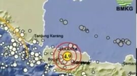 Pusat gempa magnitudo 4,9 yang mengguncang Bekasi, Jawa Barat, Rabu (20/8/2025) pukul 19.54 WIB. (BMKG)