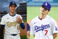 V BTS (kanan) dikabarkan bertemu dengan Pemain bisbol asal Jepang Shohei Ohtani (kiri) dalam Stadion Dodger di Los Angeles, Amerika Serikat. (Instagram-(@_nuna_v, @shoheiohtani)