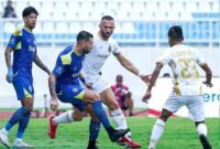Gol penalti Dalberto Luan di menit akhir menjadi penentu kemenangan Arema FC atas Bhayangkara Presisi. (Joke)