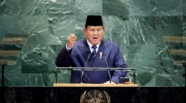 Presiden Prabowo Subianto saat menyampaikan pidatonya dalam sidang majelis umum PBB, Selasa (23/9/2025) waktu New York. (Reuters)