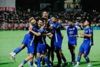 Skuad PSIM Jogja merayakan gol dalam laga lanjutan Super League. (Tim Media PSIM)