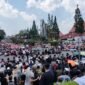 Ratusan massa yang tergabung dalam 'Aliansi Jogja Memanggil' menggelar aksi damai di Bundaran Universitas Gadjah Mada (UGM), Sleman, Daerah Istimewa Yogyakarta, Senin (1/9/2025). (Joke)