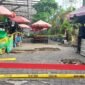 Lokasi ledakan yabg sudah dibatasi garis kuning polisi di area kuliner lantai dasar Teras Malioboro 1, Senin (30/3/2026) pagi. (Joke/Wawan)