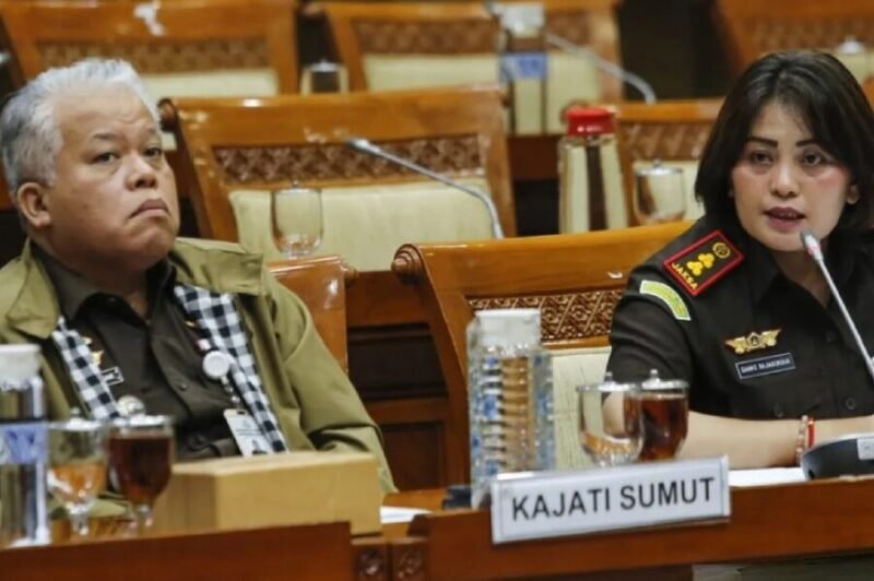 Kepala Kejaksaan Tinggi Sumatera Utara Harli Siregar dan Kepala Kejaksaan Negeri Karo Danke Rajagukguk saat penyampaian pendapat pada Rapat Dengar Pendapat Umum dengan Komisi III DPR RI di kompleks parlemen Senayan, Jakarta, Kamis (2/4/2026).