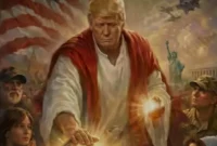 Presiden Donald Trump yang menampilkan dirinya menyerupai Yesus Kristus. (Anadolu)