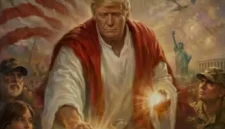 Presiden Donald Trump yang menampilkan dirinya menyerupai Yesus Kristus. (Anadolu)