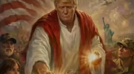 Presiden Donald Trump yang menampilkan dirinya menyerupai Yesus Kristus. (Anadolu)