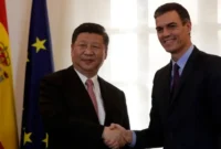 Presiden China Xi Jinping menerima Perdana Menteri Spanyol, Pedro Sánchez, di Beijing, Selasa (14/4/2026). (Anadolu)