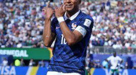 Pemain Prancis Kylian Mbappe merayakan golnya ke gawang Senegal dalam laga penyisihan Grup I Piala Dunia 2026 di Stadion MetLife, New Jersey, Selasa (16/6/2026) waktu setempat. (X/FifaWorldCup)