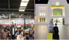 Suasana Stasiun KAI Daop 6 Yogyakarta & Salah satu wisatawan berfoto di depan Stasiun Tugu (wawan-jogjaoke.com)