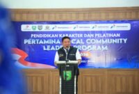Gubernur Sumatera Selatan memberikan sambutan pembukaan Pendidikan Karakter dan Pelatihan Pertamina Local Community Leaders Program (PLCLP) 2026
