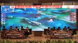 Pertandingan Turnamen Mobile Legends Kapolda Banten Cup 2026 berlangsung di Aula Gawe Kuta Baluwarti, Polda Banten, Sabtu (4/7/2026)