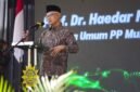 Ketum PP Muhammadiyah, Prof. Dr. Haedar Nashir saat memberikan amanatnya dalam peresmian Gedung Muhammadiyah Sapen Universal School (MSUS)