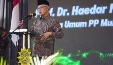 Ketum PP Muhammadiyah, Prof. Dr. Haedar Nashir saat memberikan amanatnya dalam peresmian Gedung Muhammadiyah Sapen Universal School (MSUS)