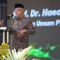 Ketum PP Muhammadiyah, Prof. Dr. Haedar Nashir saat memberikan amanatnya dalam peresmian Gedung Muhammadiyah Sapen Universal School (MSUS)