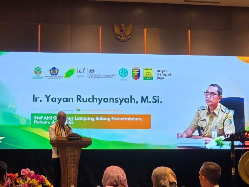 Gubernur Lampung memberikan sambutan pada pembukaan Proyek Penguatan Kelembagaan dan Produktivitas KUPS melalui Skema Pembiayaan Campuran (Blended Finance) Berkelanjutan di Bandar Lampung