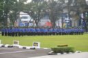 Peserta Apel Gabungan Hari Koperasi Nasional mengikuti upacara di Halaman Kantor Gubernur Sumatera Selatan, Palembang
