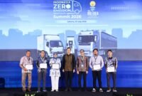 Menteri Koordinator Bidang Infrastruktur dan Pembangunan Kewilayahan foto bersama para penerima apresiasi pada Indonesia Zero Emission Heavy Duty Vehicle (IZEHDV) Summit 2026 di Jakarta