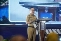 Pejabat Pemprov Lampung menyampaikan laporan pelaksanaan kegiatan dalam Rapat Koordinasi Daerah (Rakorda)