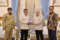 Gubernur Banten Andra Soni menerima kunjungan Direktur Utama Telkom Akses Irphan Wijaya beserta jajaran Komisaris dan Direksi di Gedung Negara Provinsi Banten, Serang, Selasa (22/9/2026), membahas koordinasi penataan jaringan utilitas kabel udara sejalan dengan program Indonesia Asri, Aman, Sehat, Resik, dan Indah. (Foto: Adpim Banten)