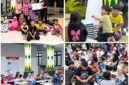 Rangkaian dokumentasi kegiatan Jam Belajar Masyarakat (JBM) Kelurahan Tahunan, mulai dari penyerahan bantuan meja belajar lipat, suasana anak-anak belajar bersama, hingga momen kebersamaan usai kegiatan berlangsung.