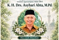 Poster ucapan belasungkawa dari Alumni Krapyak atas wafatnya K.H. Drs. Asyhari Abta, M.Pd., Kamis (24/9/2026).