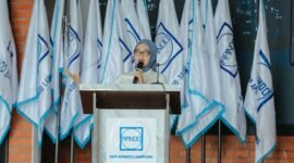 Jihan Nurlela memberikan sambutan dan arahan dalam acara konsolidasi DPP APINDO Lampung di Bandarlampung.
