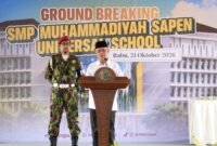 Foto Ketum PP Muhammadiyah saat memberikan amanatnya dalam acara Peletakan Batu Pertama SMP MSUS yang diinisasi oleh UMY